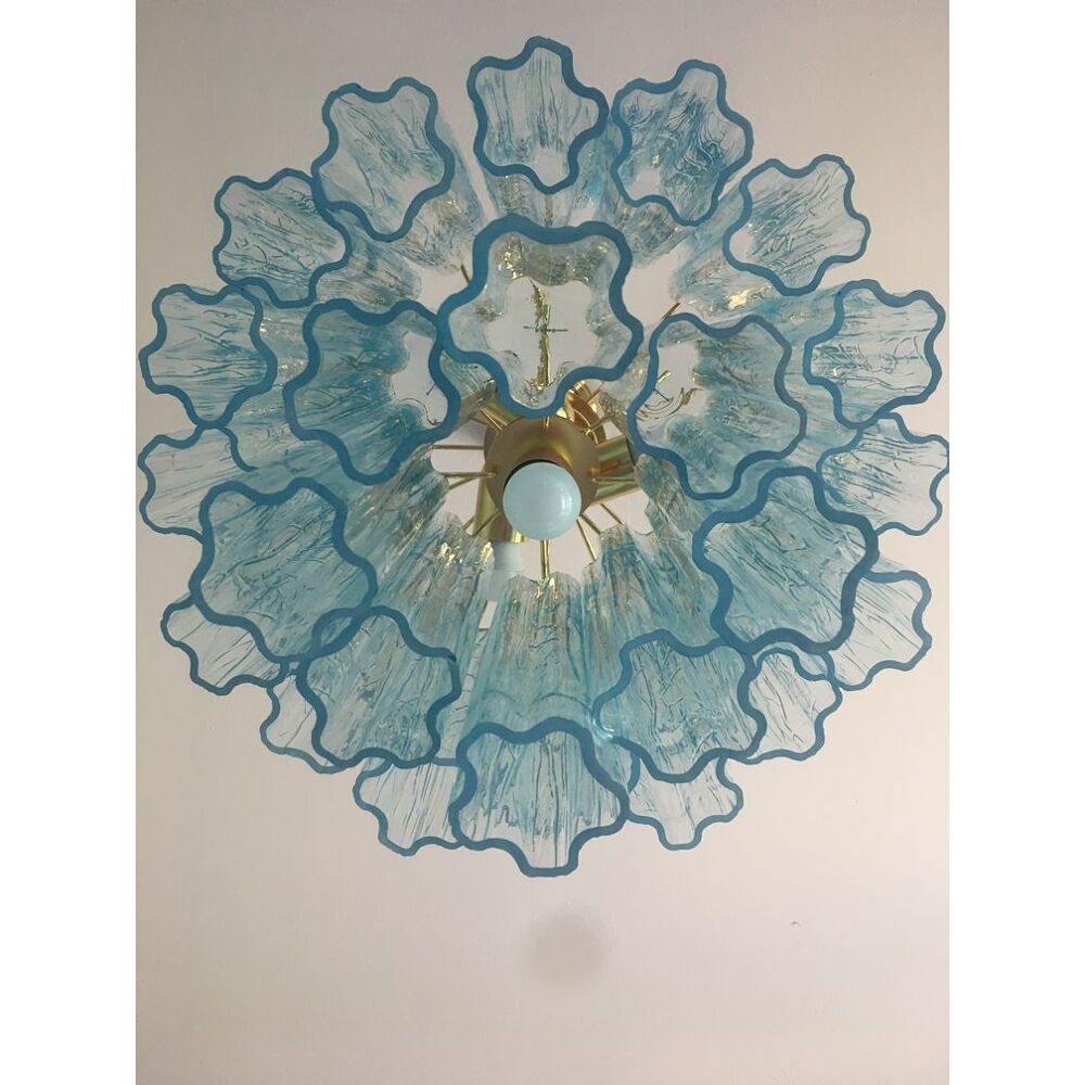 Light blue “tronchi” murano glass chandelier