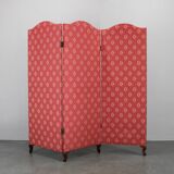 Antique Paravan with Fabric, Czechoslovakia