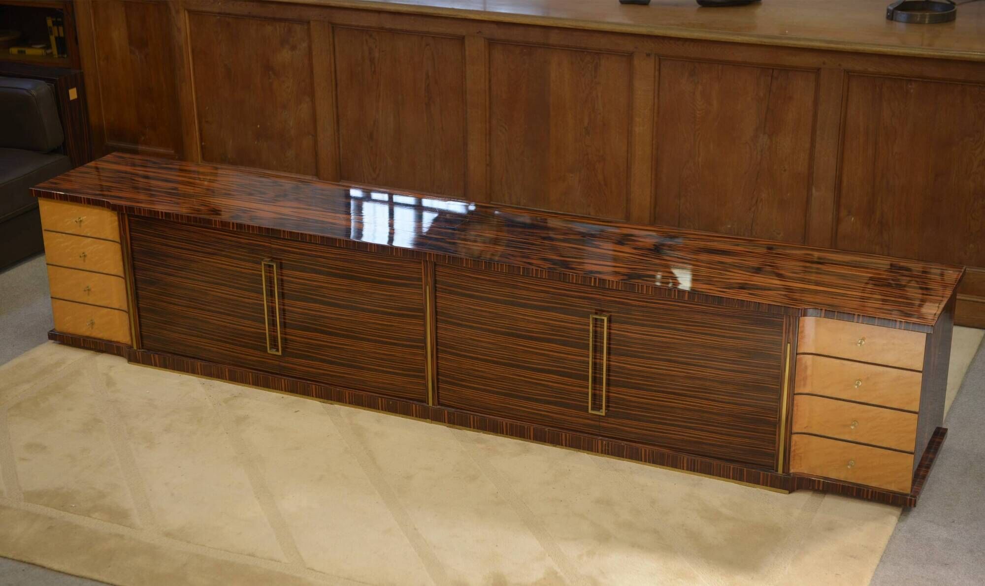 Minimalist enfilade in ebony and sycamore 1960s