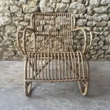 Ensemble table basse et fauteuils en roseau - années 50