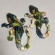 Set of 2 enamelled terracotta lizards, vintage wall decor