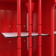 Modular Italian red lacquered solid wood bookshelf, 1960s