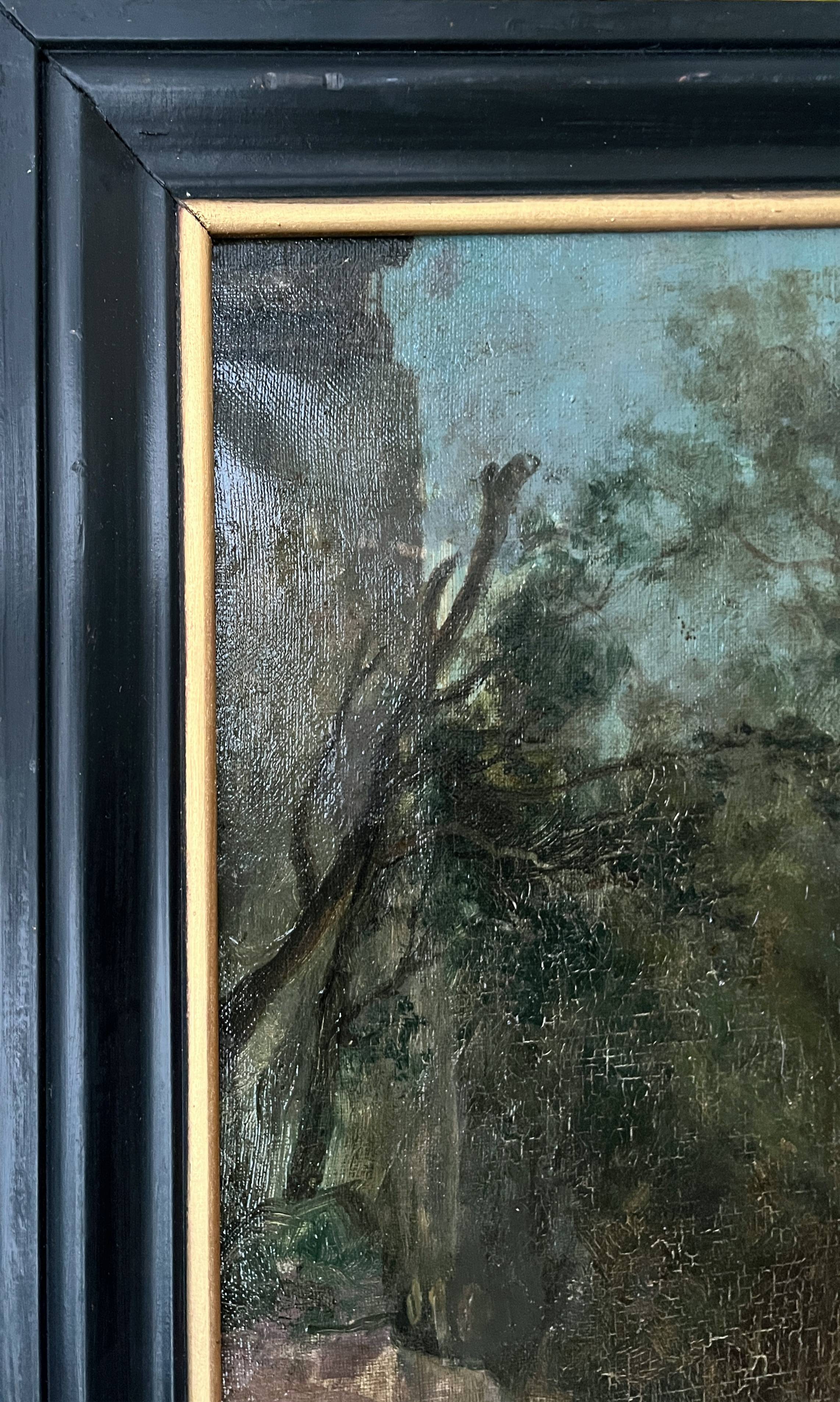 HST painting (19th/20th century) Children fishing in the undergrowth