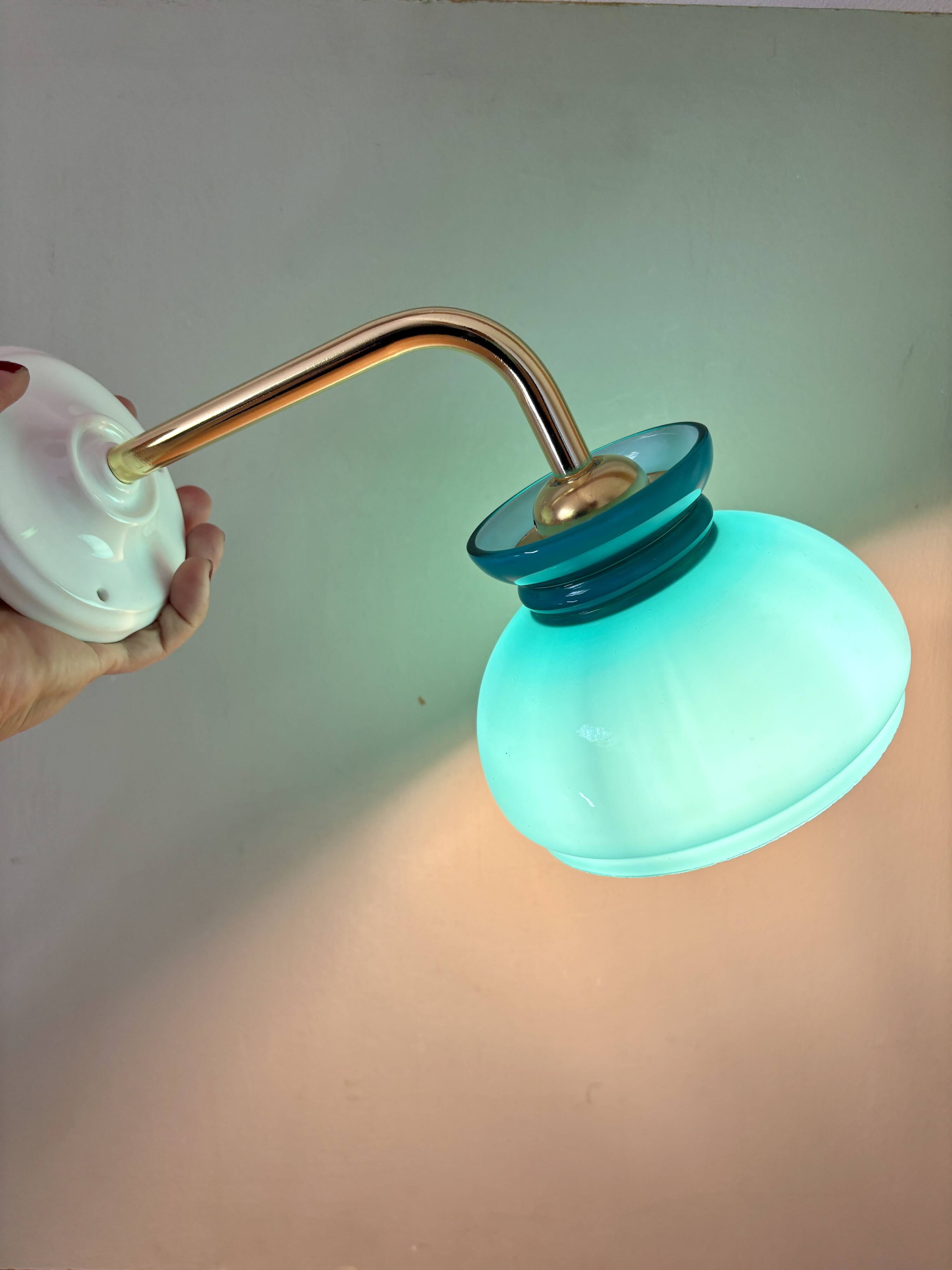 Vintage angled globe wall light in blue opaline