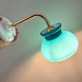 Vintage angled globe wall light in blue opaline