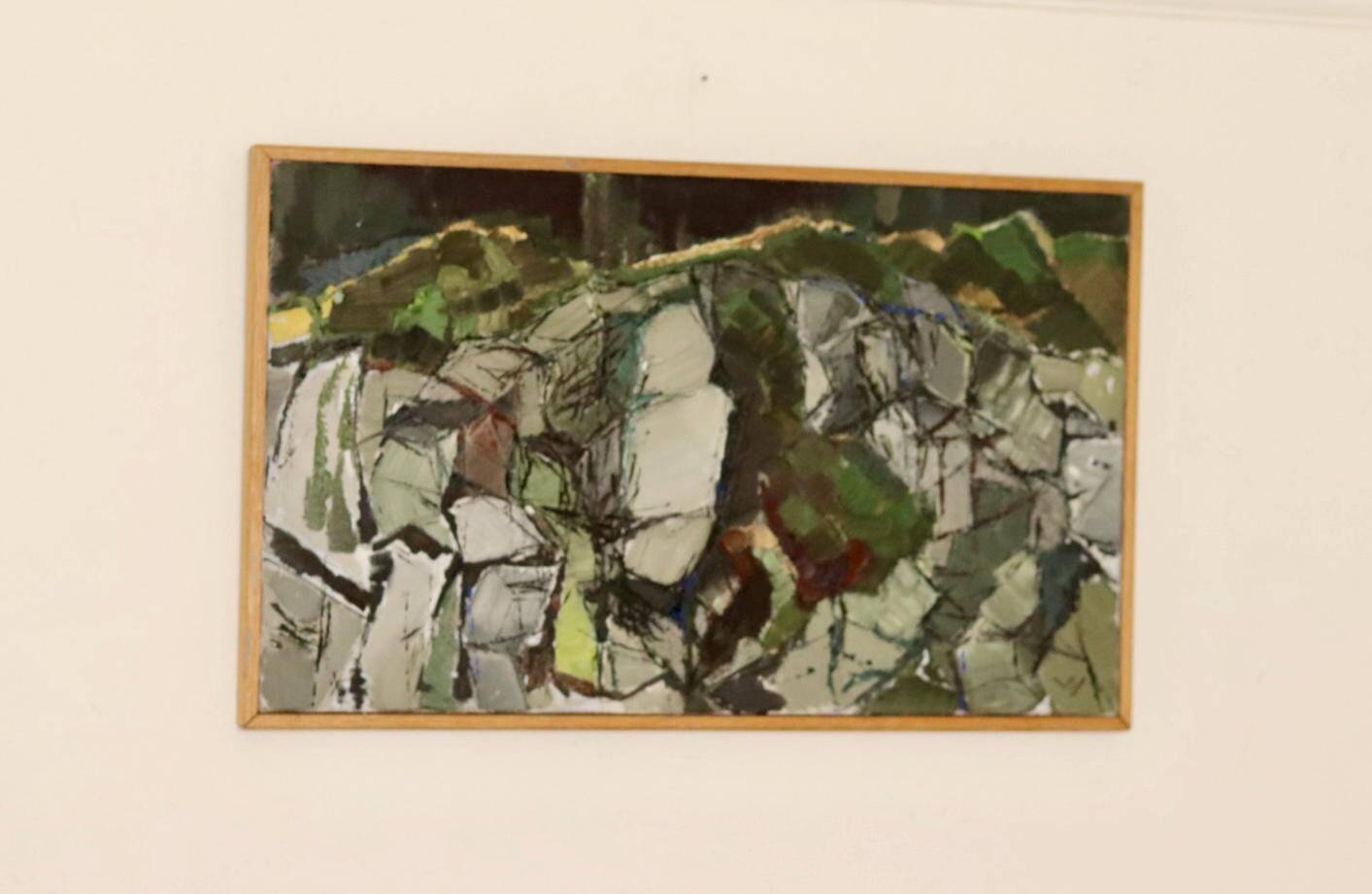 Swedish Oil On Canvas Painting "Composition in Green" - Vintage & Framed