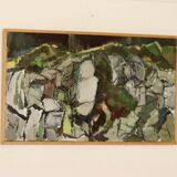 Swedish Oil On Canvas Painting "Composition in Green" - Vintage & Framed