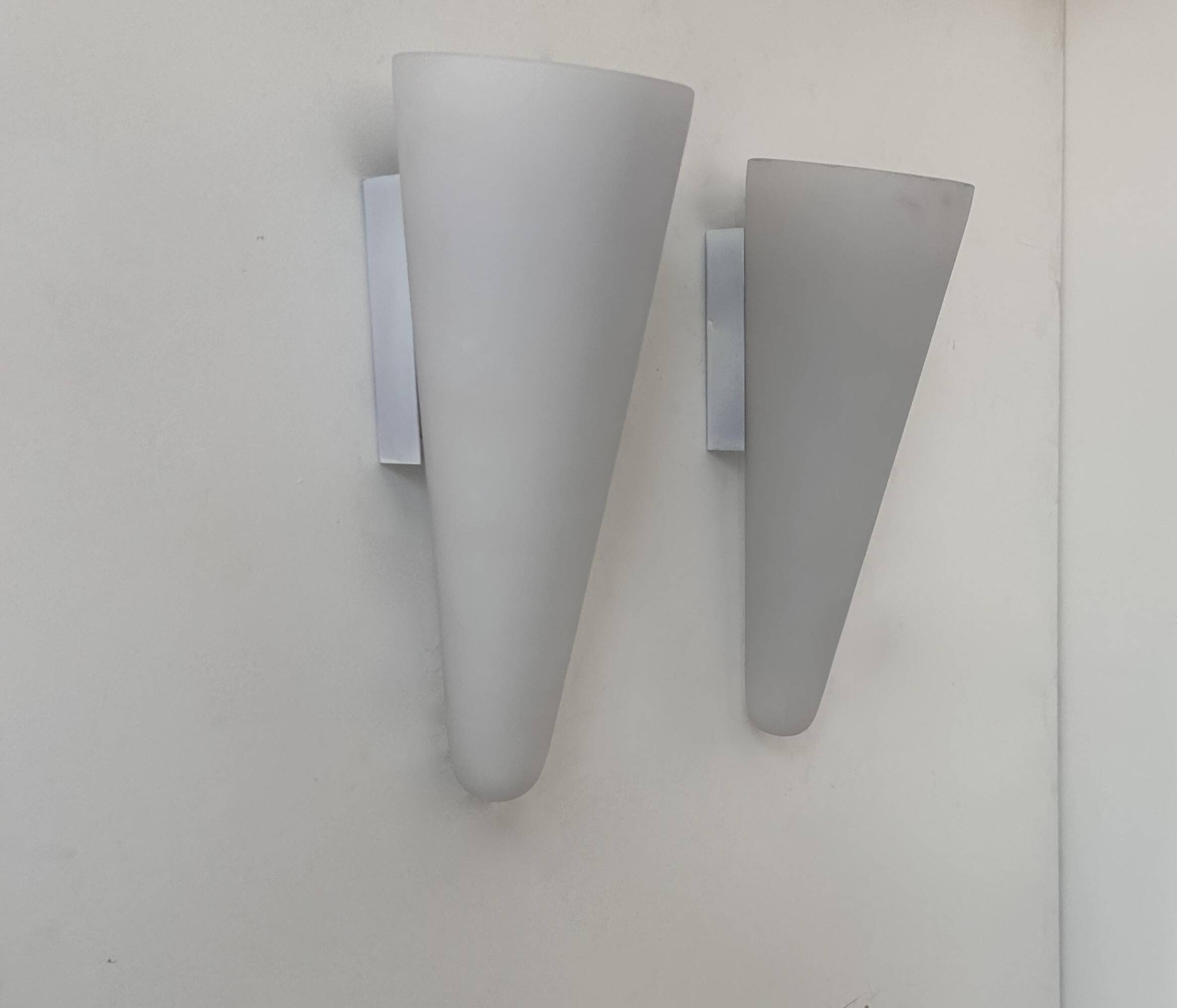 Pair of vintage wall lights, opaline sandblasted glass, France 1970