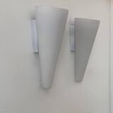 Pair of vintage wall lights, opaline sandblasted glass, France 1970