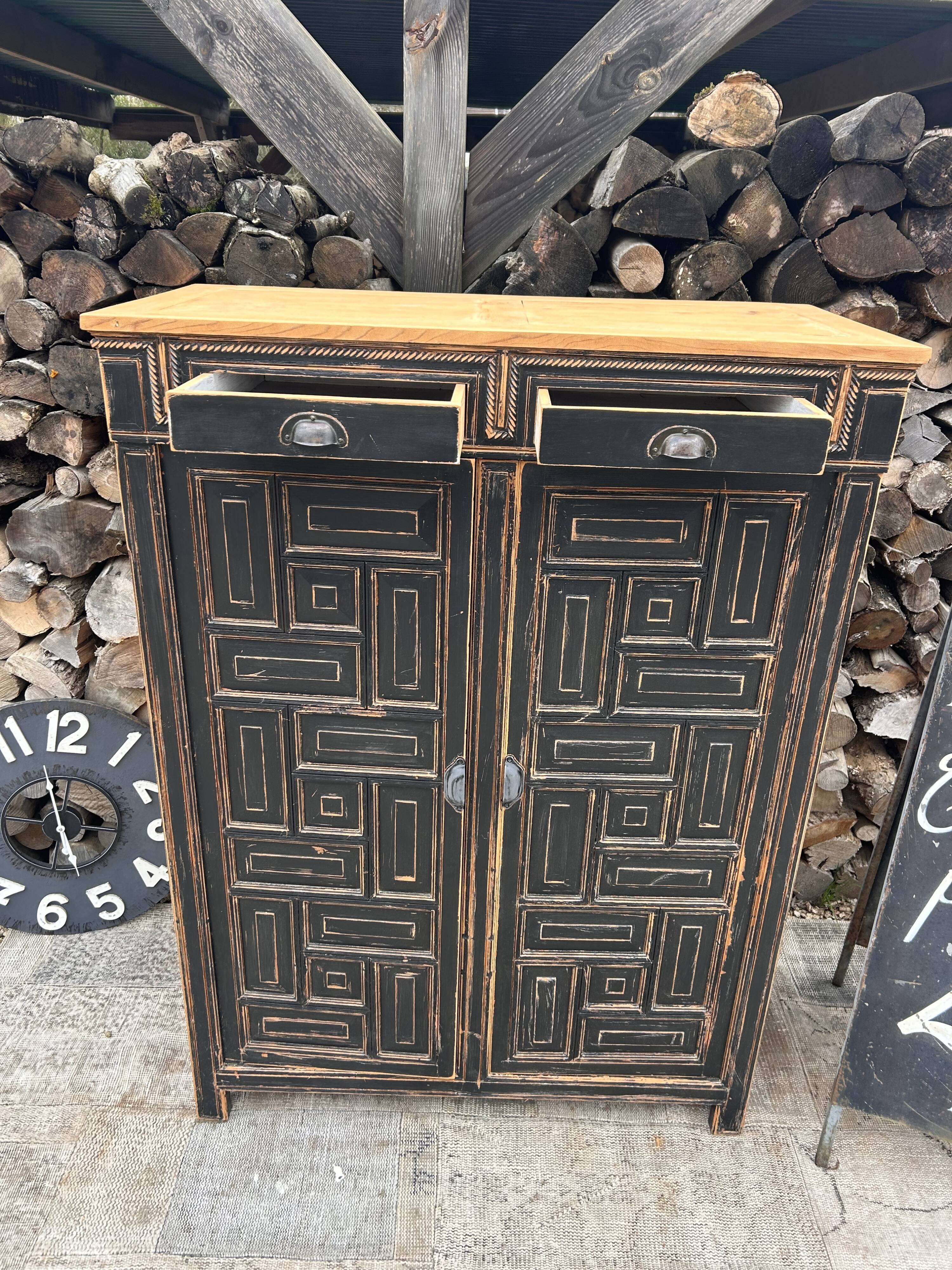 Storage furniture / Antique black wood and wood sideboard