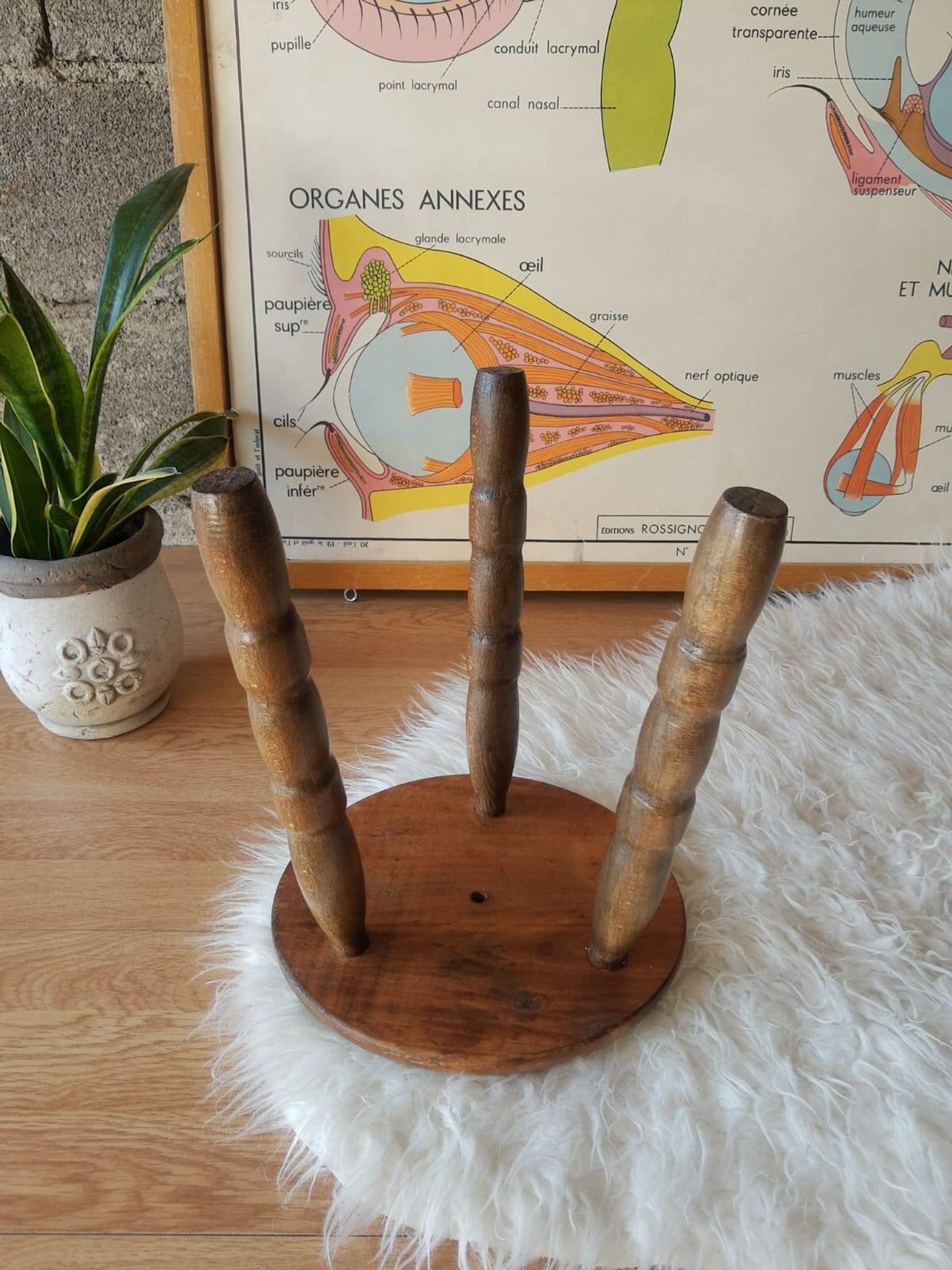 Ancien tabouret de ferme, campagne en bois tripode