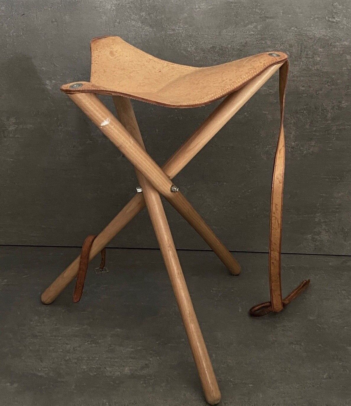 Folding stool leather and bamboo 1970