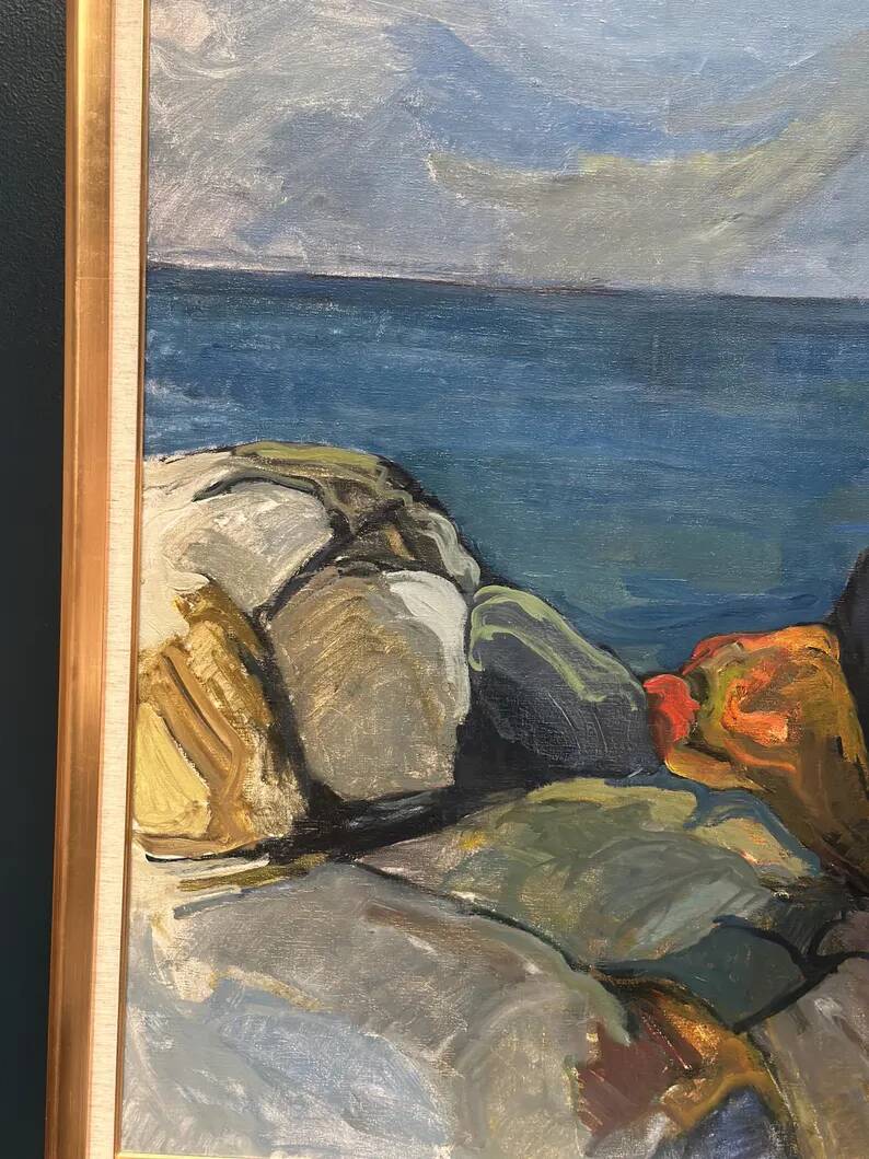 Large Original Swedish Oil on Canvas – “Storm Clouds Bohuslän” by Stig Delang – Signed – Vintage & Framed