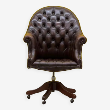 Brown leather chesterfield directors armchair