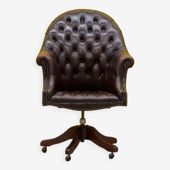 Fauteuil chesterfield directors en cuir brun