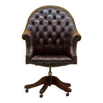 Brown leather chesterfield directors armchair