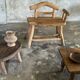 Small brutalist bench with backrest and armrests in Asian blonde teak H67 L6
