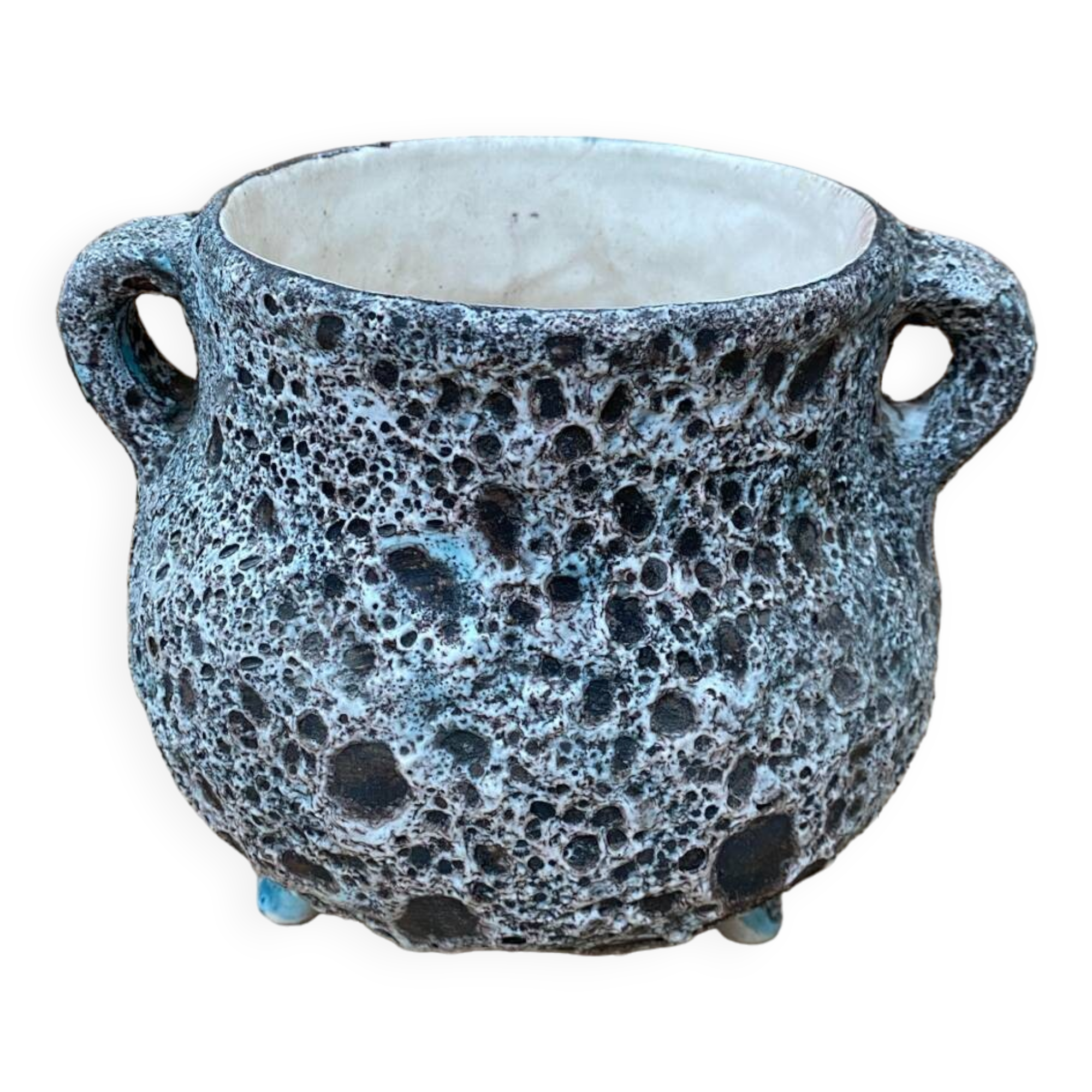 Old Cauldron Pot Tripod Annette ROUX Ceramic Fat Lava 50s #B579