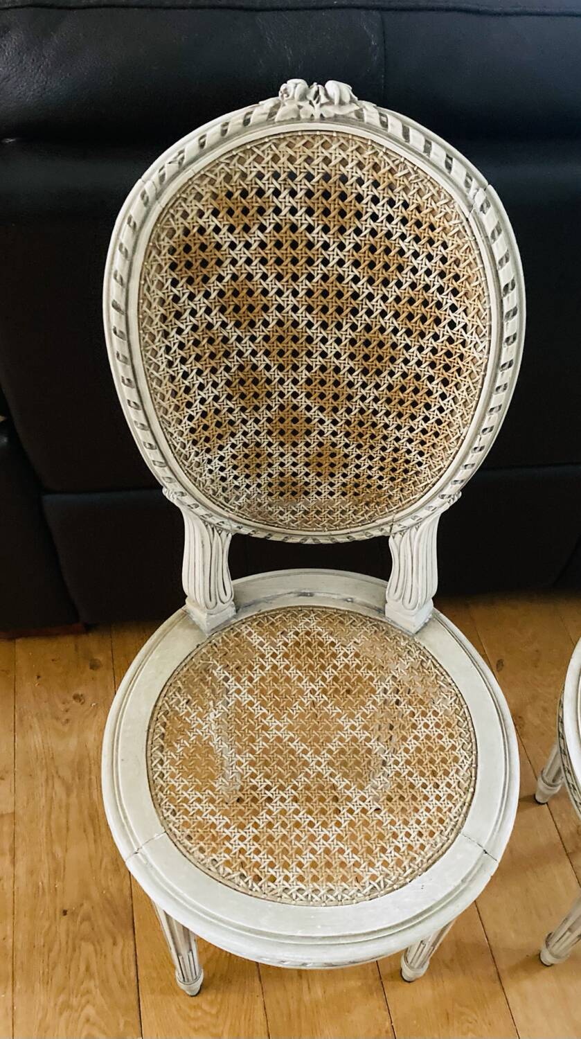 Pair of Louis XVI chairs from the late 19th century with checkerboard caning