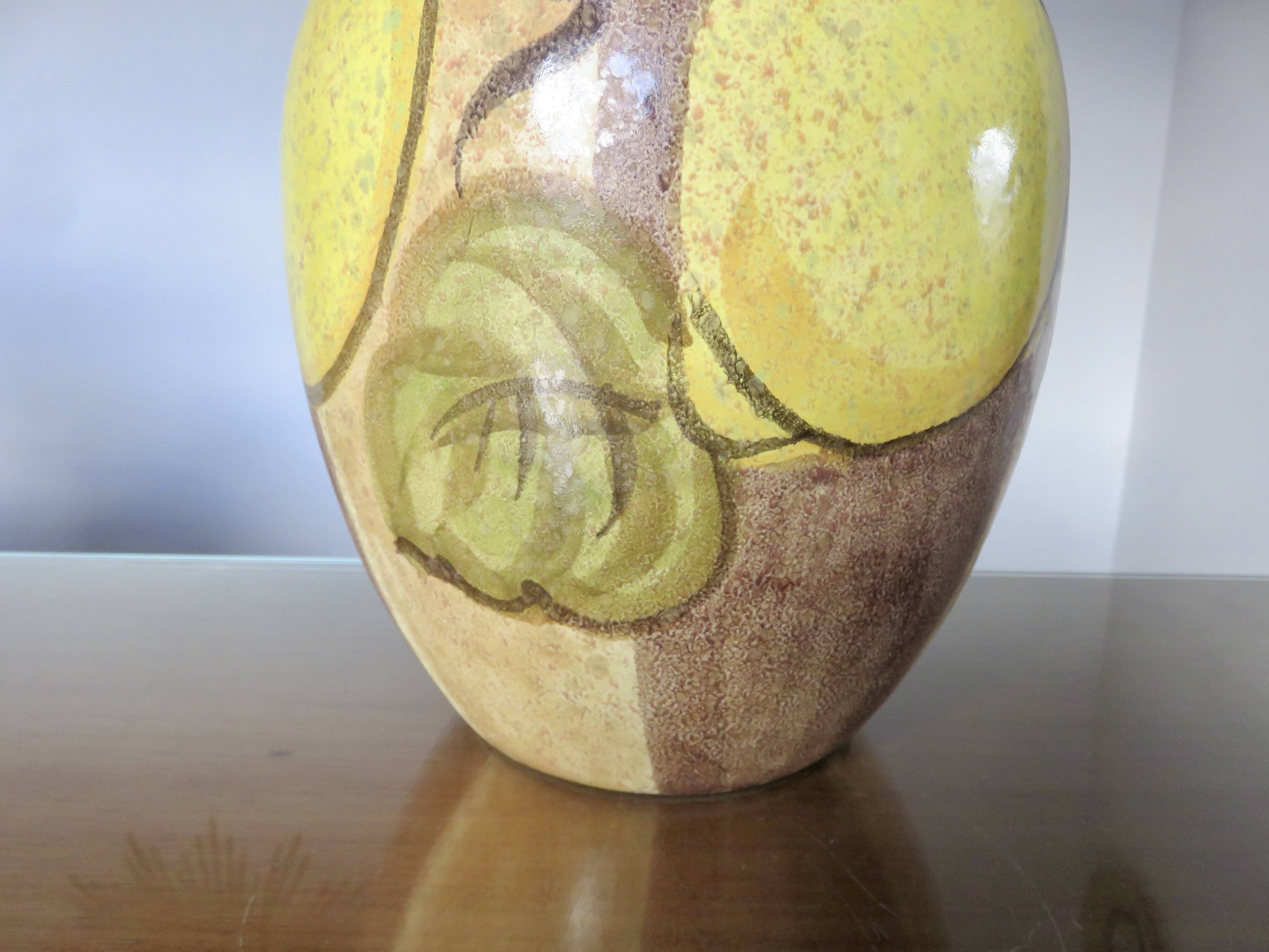Hubert Olivier ceramic lamp with floral decoration, 1980.