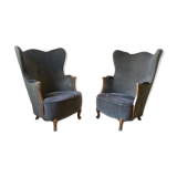 Pair of sculptural Bergère barrel armchairs