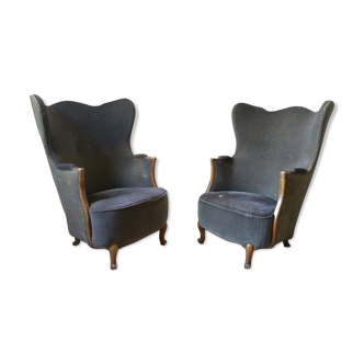 Pair of Bergère sculptural barrel chairs