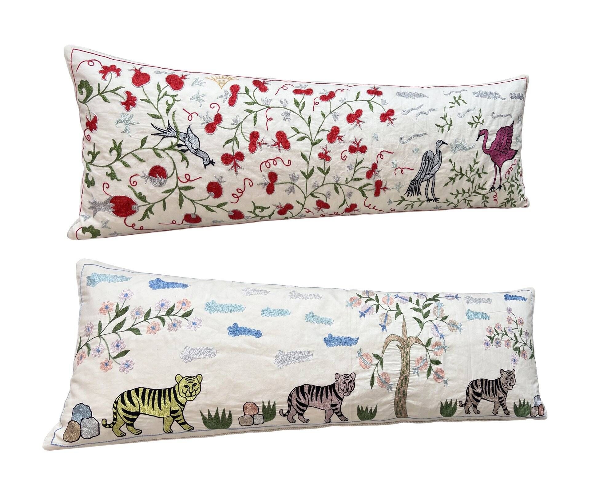 Set of 2 embroidered decorative cushion covers 46x142 cm