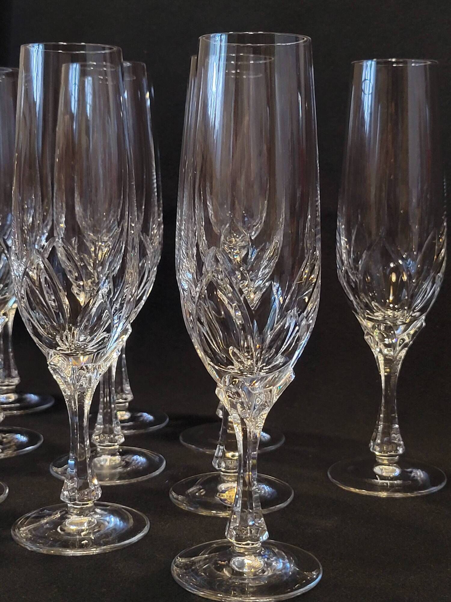 10 crystal champagne flutes 24% Cristallerie Kaspar Lemberg Lorraine vintage