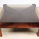 Scandinavian coffee table Mobelintarsia – Rosewood & smoked glass – 1960s