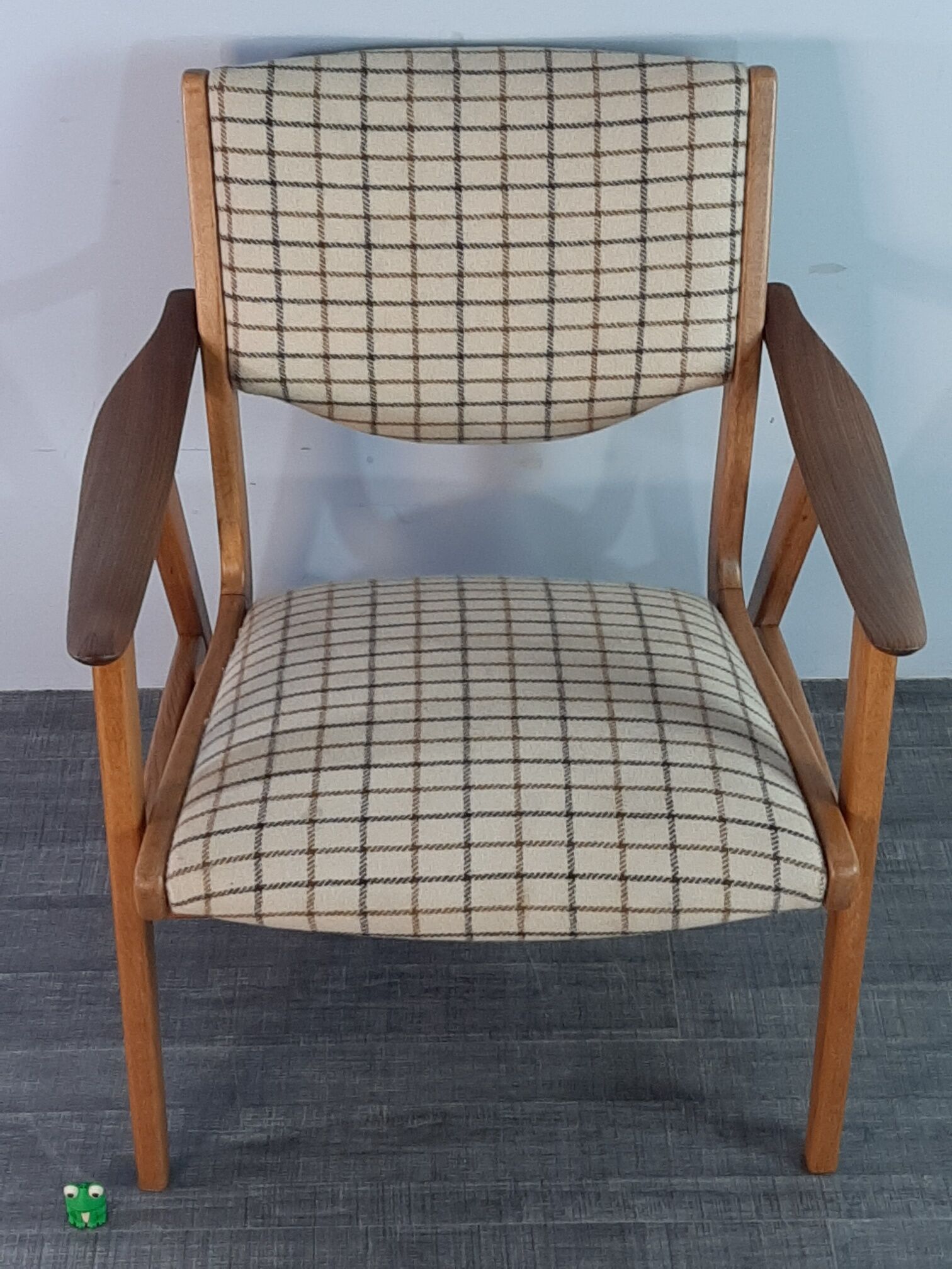 Danish Oak and Wool Chair, Mid-Century Scandinavian 1950s