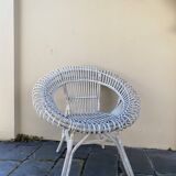 Vintage white rattan armchair
