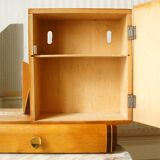 Asymmetrical art deco wall cabinet, drawer & mirror