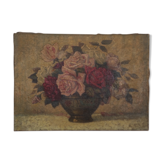 Painting on linen bouquet of flowers