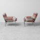 Pair of vintage metal armchairs with multicolour fabric – 1970s
