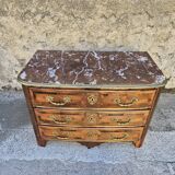 Louis xv 3-drawer chest of drawers in marquetry and bronze marble top