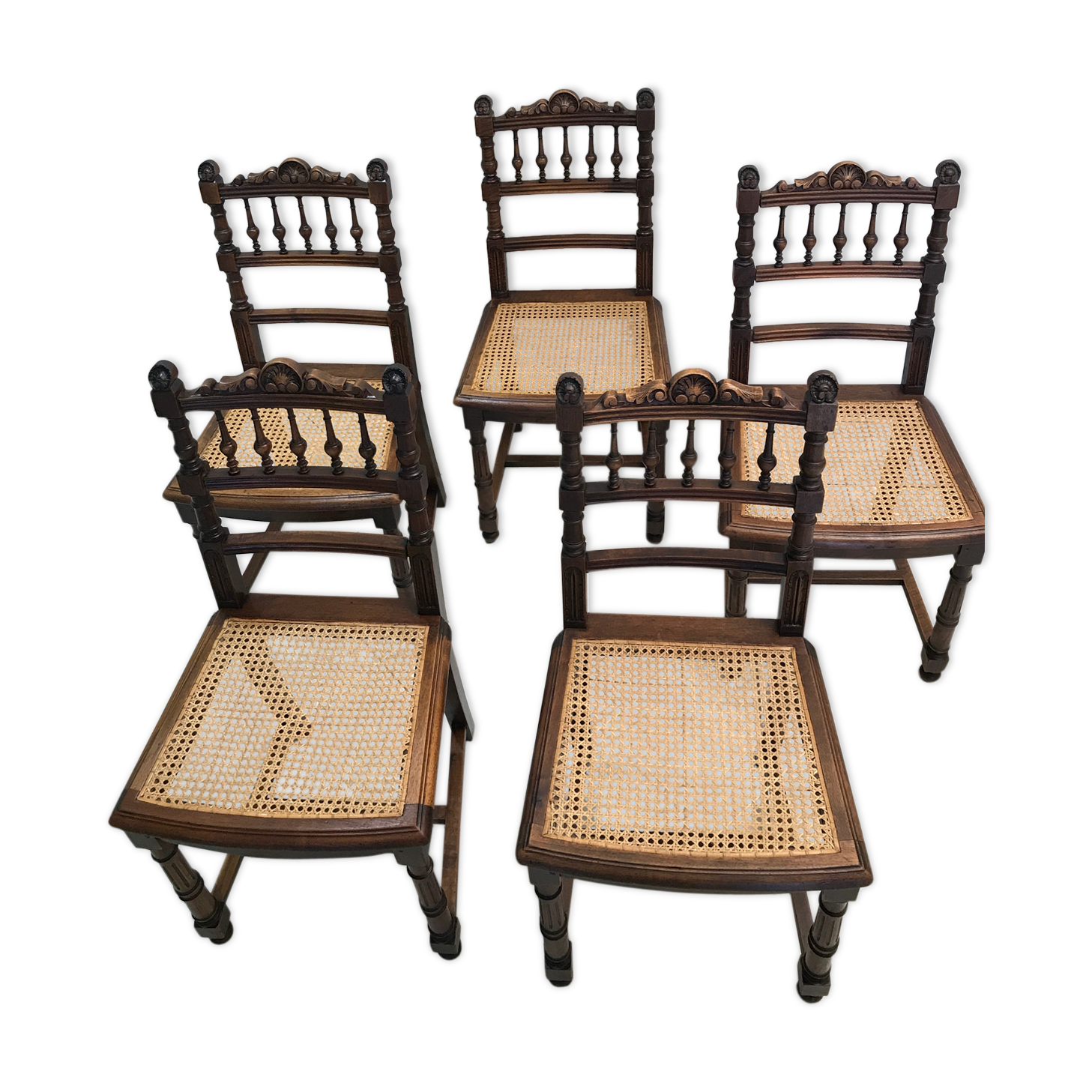 5 canne chairs Henry II style 1900
