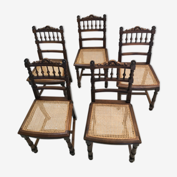 5 chaises cannées  de style Henri II 1900