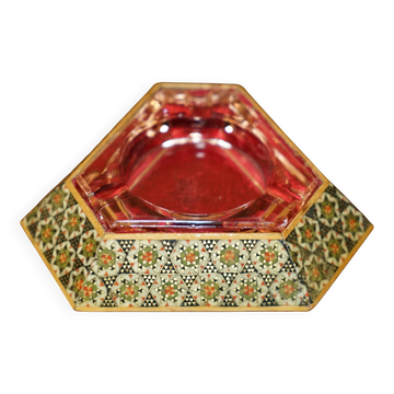 Antique Persian ashtray with triangular glass tray.
