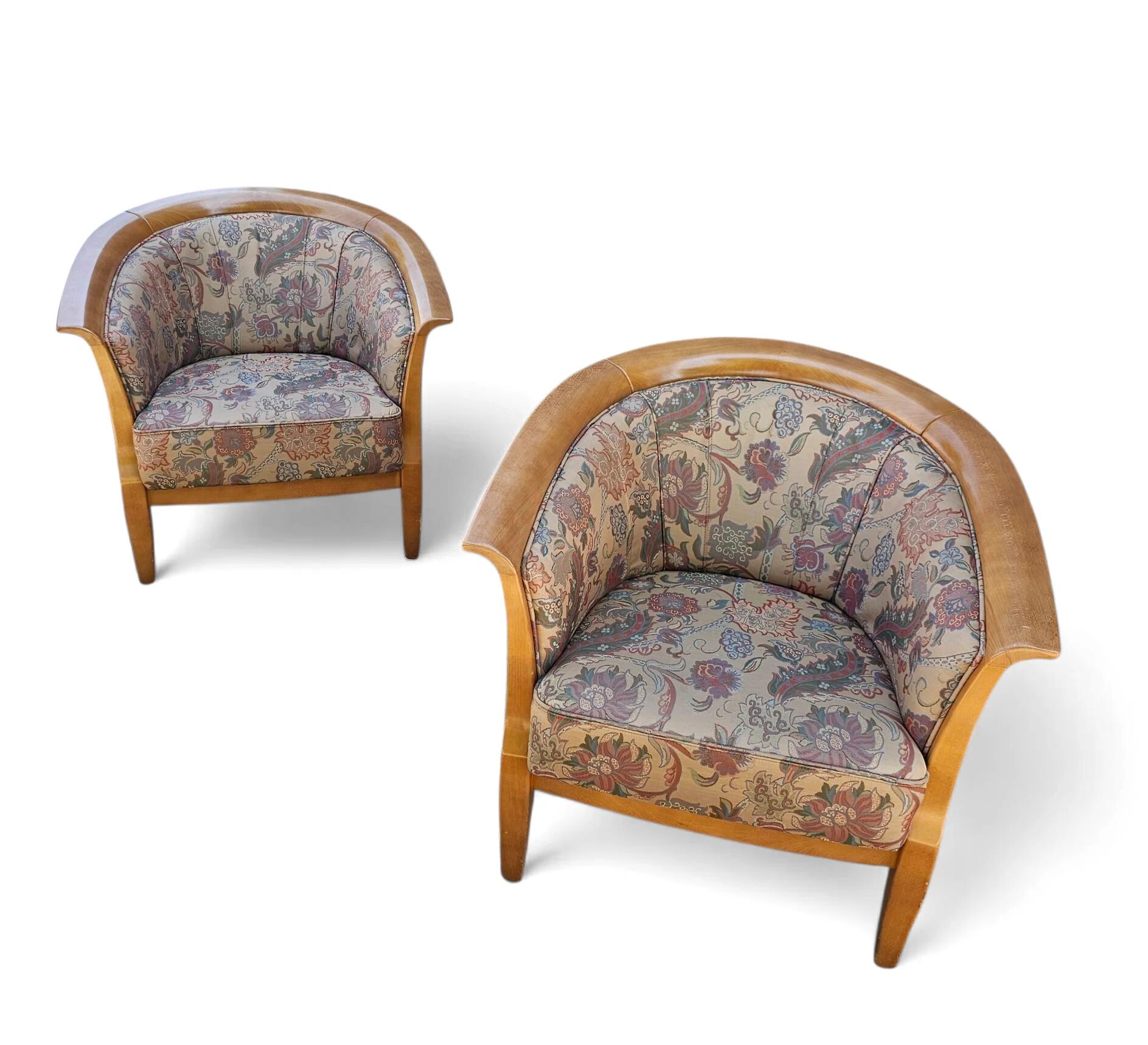 2 x armchair / club chair / floral fabric / 1980s