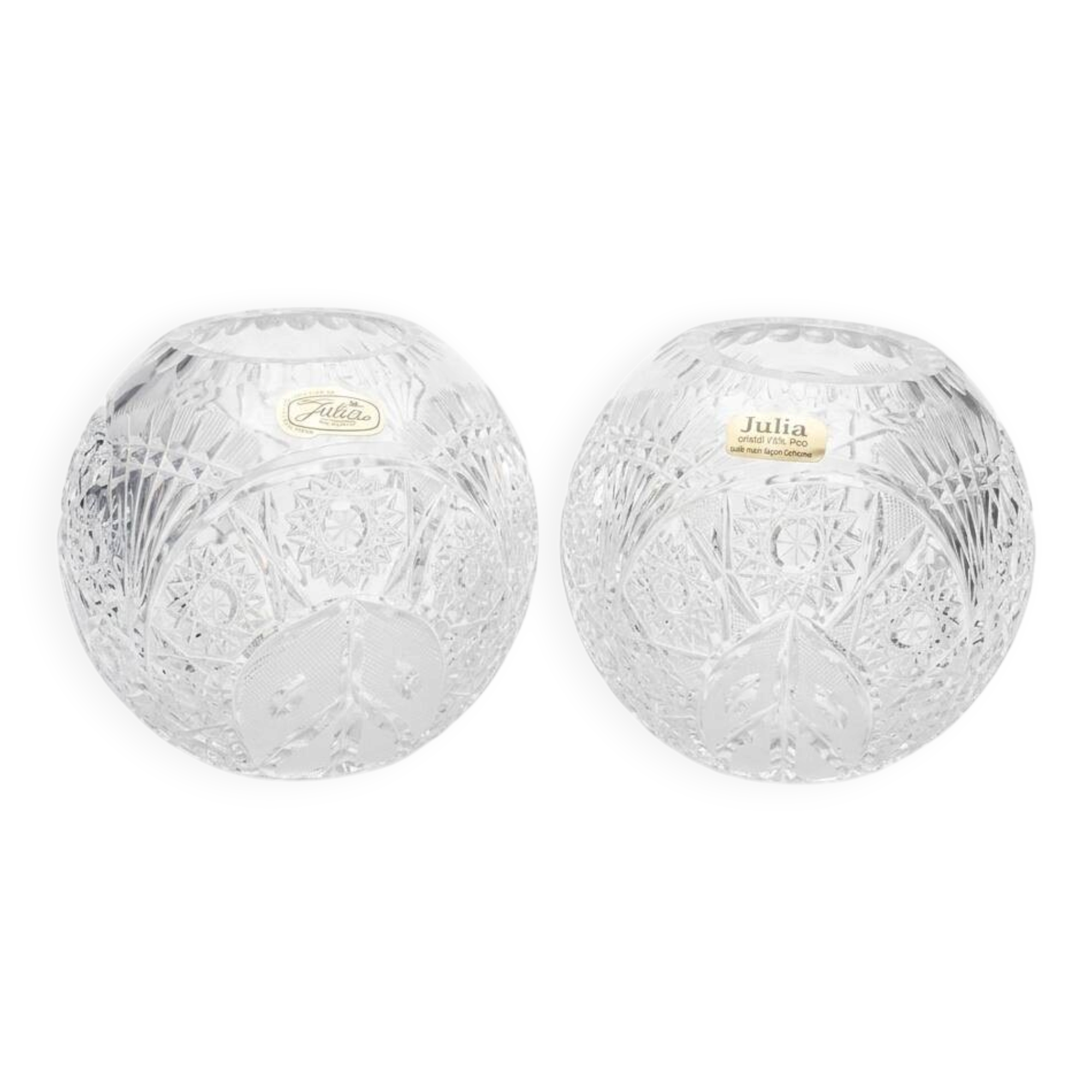 Pair of hand-cut Bohemian crystal ball vases Julia Crystal
