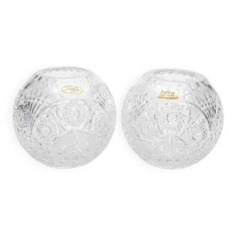 Pair of hand-cut Bohemian crystal ball vases Julia Crystal