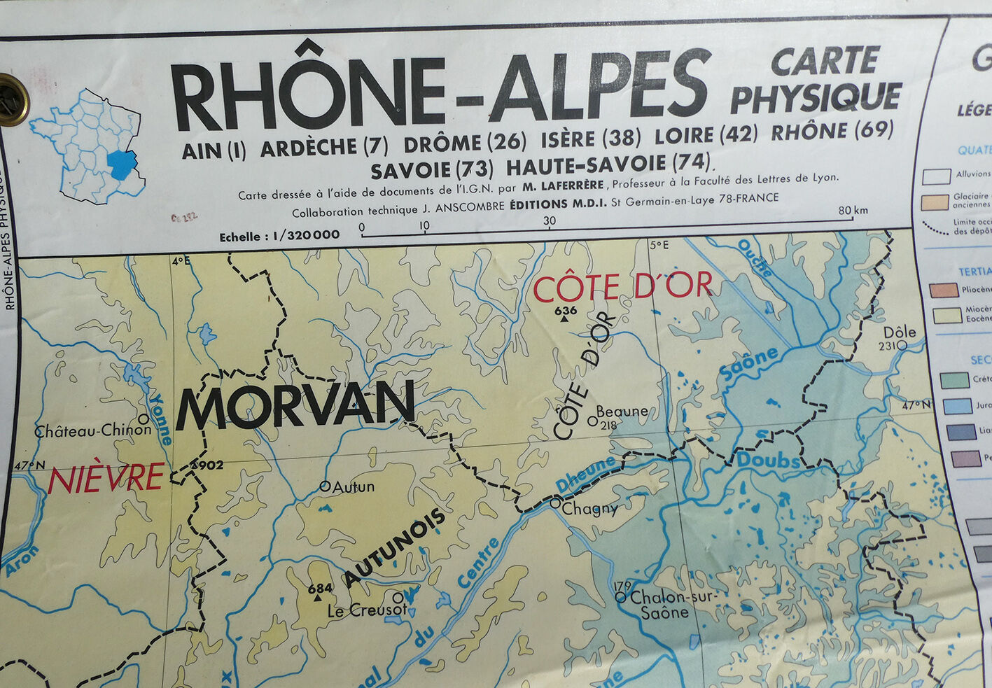 Old school vintage MDI Rhône-Alpes map