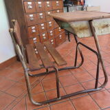 Industrial style oak and metal school desk
