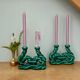 Pair of vintage green ceramic candlesticks signed Hubert Pernin, Vallauris.