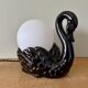 Vintage lamp, black ceramic swan and white opaline globe