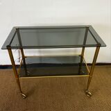 Console / brass and smoked glass tray