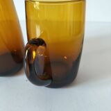 Pair of vintage amber glass tankards