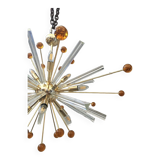 Lustre spoutnik en verre de murano transparent « triedro et sphères ambrées »