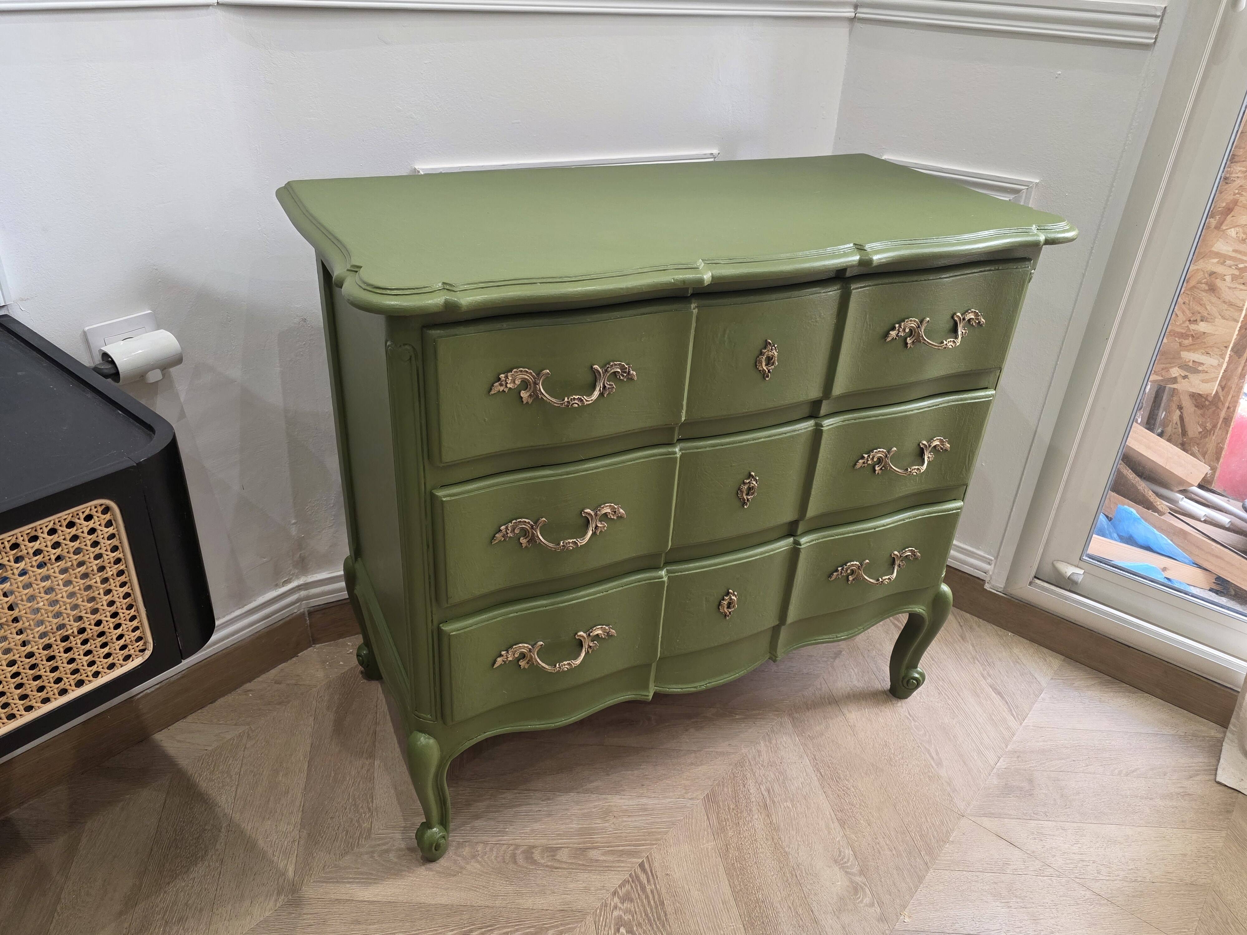 Renovated antique commode – Vintage chic style – Olive green