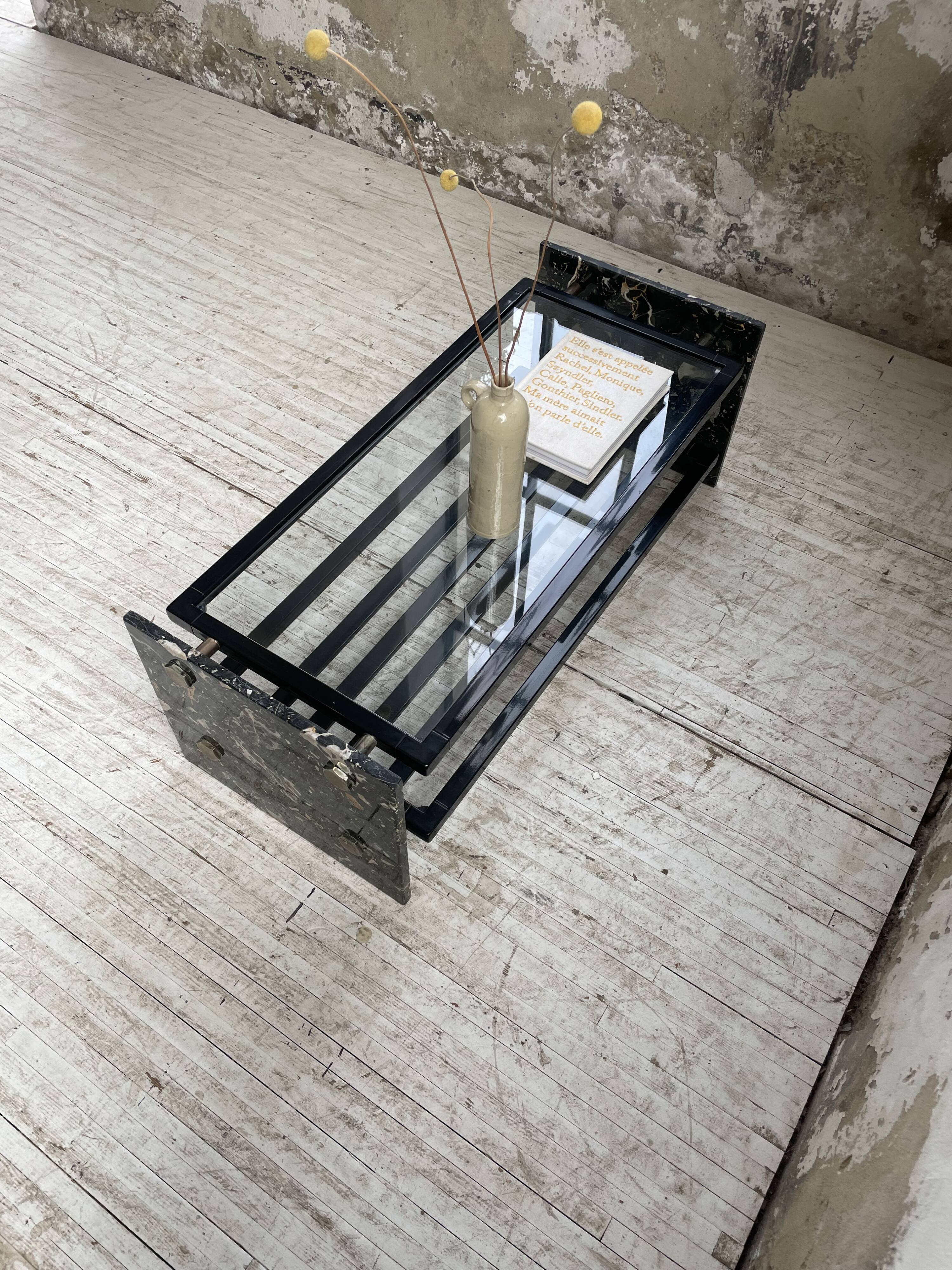 80s Italian marble and glass coffee table